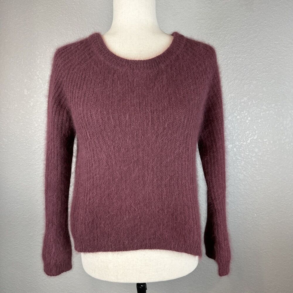 Pinko Womens Ribbed Knit Pullover Sweater Size XS Maroon Red Angora Puff Sleeve